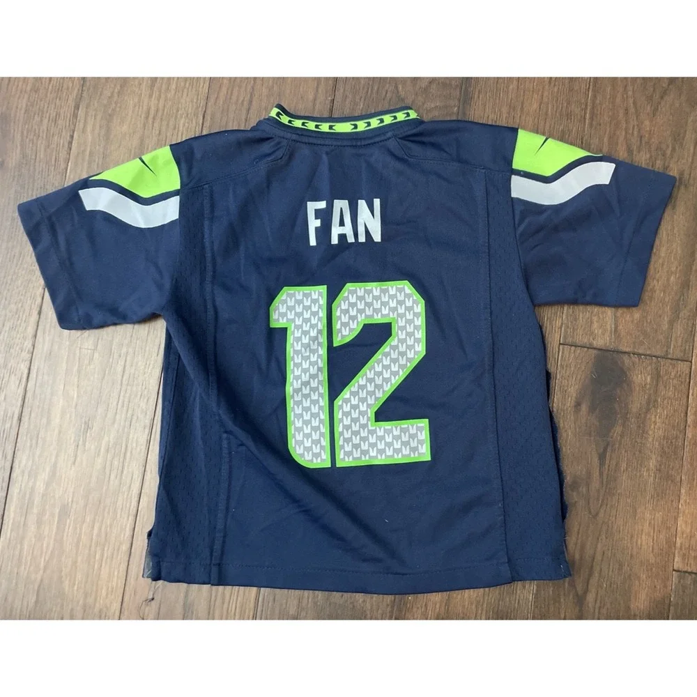 Nike Seattle Seahawks 12 Fan Football Jersey Shirt Kids Size 5-6 Blue V-Neck
